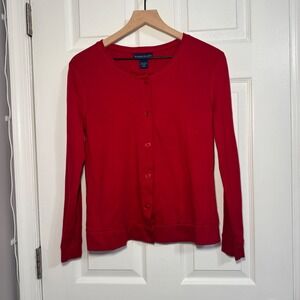 Karen Scott Women Red Cotton Button Front Cardigan Shirt S Lightweight Breathabl